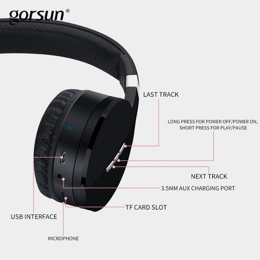KTX-656339 Wireless Folding Stereo Bluetooth Headset with Deep Noise Reduction and TF Card Support