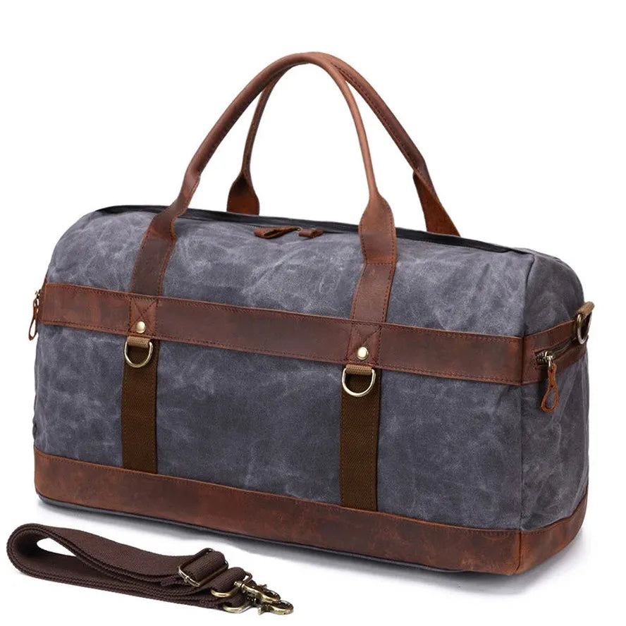 JMT-139466 Waterproof Waxed Canvas Duffel Bag with Full Grain Leather Accents – Large Capacity Travel and Sports Bag
