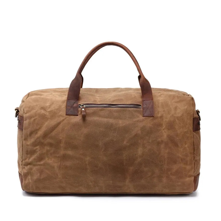 JMT-139466 Waterproof Waxed Canvas Duffel Bag with Full Grain Leather Accents – Large Capacity Travel and Sports Bag