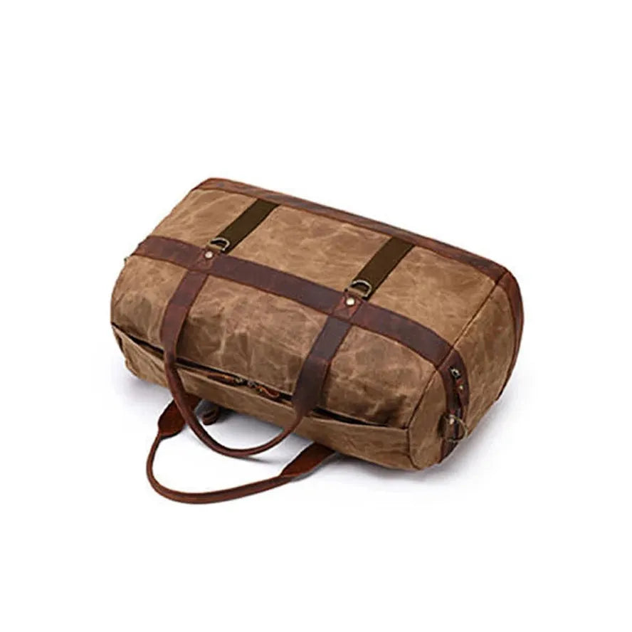 KTX-565971 Waterproof Waxed Canvas Duffel Bag with Full Grain Leather Accents – Large Capacity Travel and Sports Bag