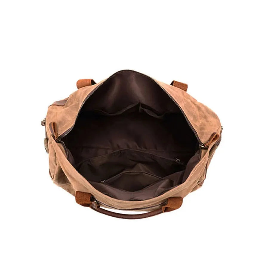 KTX-565971 Waterproof Waxed Canvas Duffel Bag with Full Grain Leather Accents – Large Capacity Travel and Sports Bag
