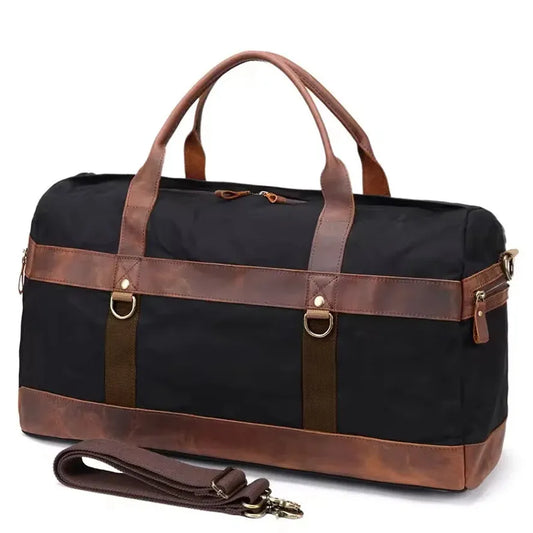 JMT-139466 Waterproof Waxed Canvas Duffel Bag with Full Grain Leather Accents – Large Capacity Travel and Sports Bag