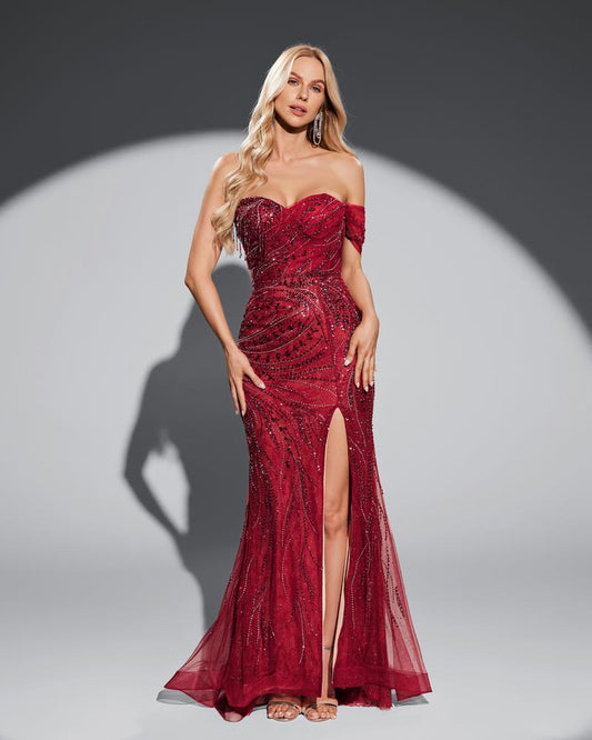 KTX-429779 Elegant Red Evening Dress with Luxe Design and Flattering Fit