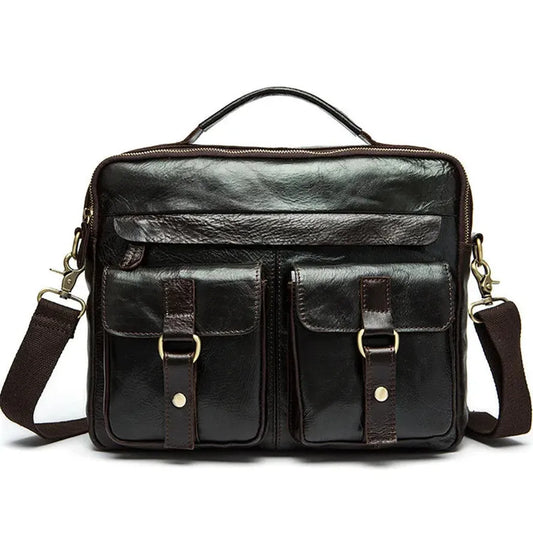 KTX-826963 Men's Vintage Genuine Leather Crossbody Briefcase for Daily Business Use - Soft and Stylish Laptop Bag