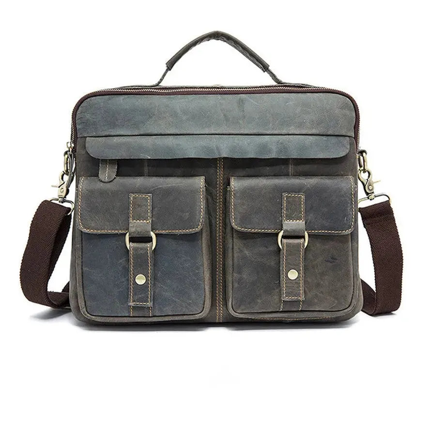 KTX-826963 Men's Vintage Genuine Leather Crossbody Briefcase for Daily Business Use - Soft and Stylish Laptop Bag