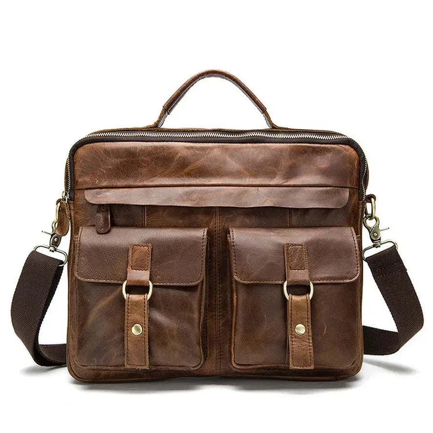 KTX-826963 Men's Vintage Genuine Leather Crossbody Briefcase for Daily Business Use - Soft and Stylish Laptop Bag