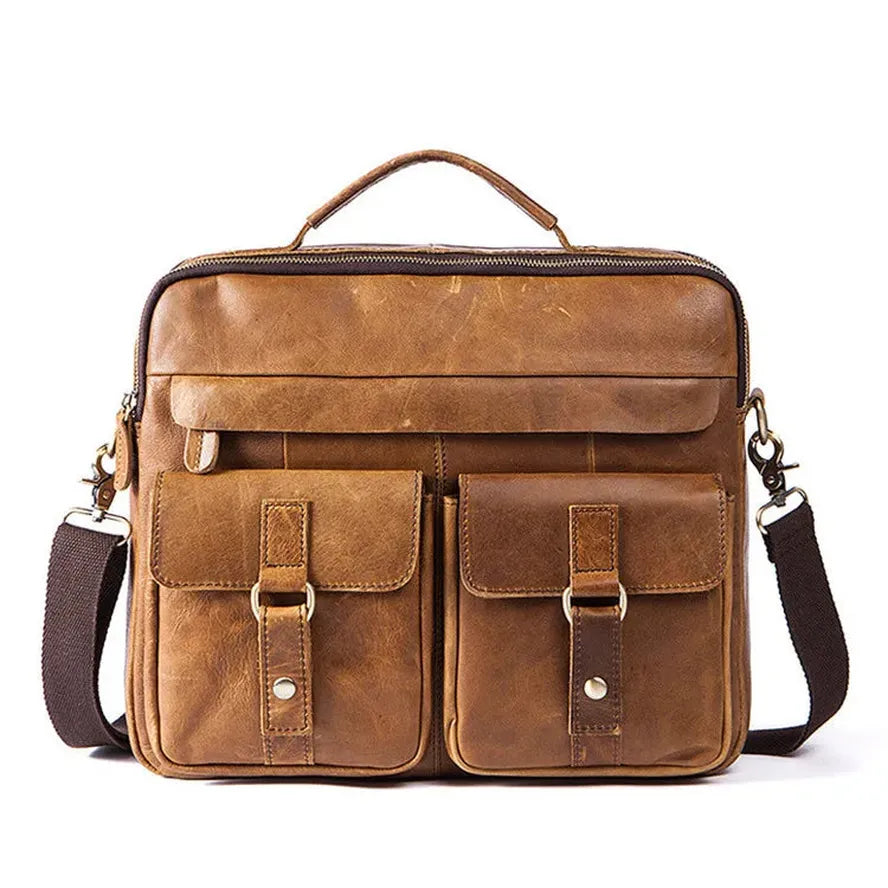 KTX-826963 Men's Vintage Genuine Leather Crossbody Briefcase for Daily Business Use - Soft and Stylish Laptop Bag