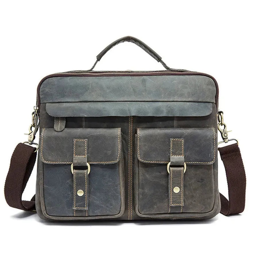 KTX-826963 Men's Vintage Genuine Leather Crossbody Briefcase for Daily Business Use - Soft and Stylish Laptop Bag