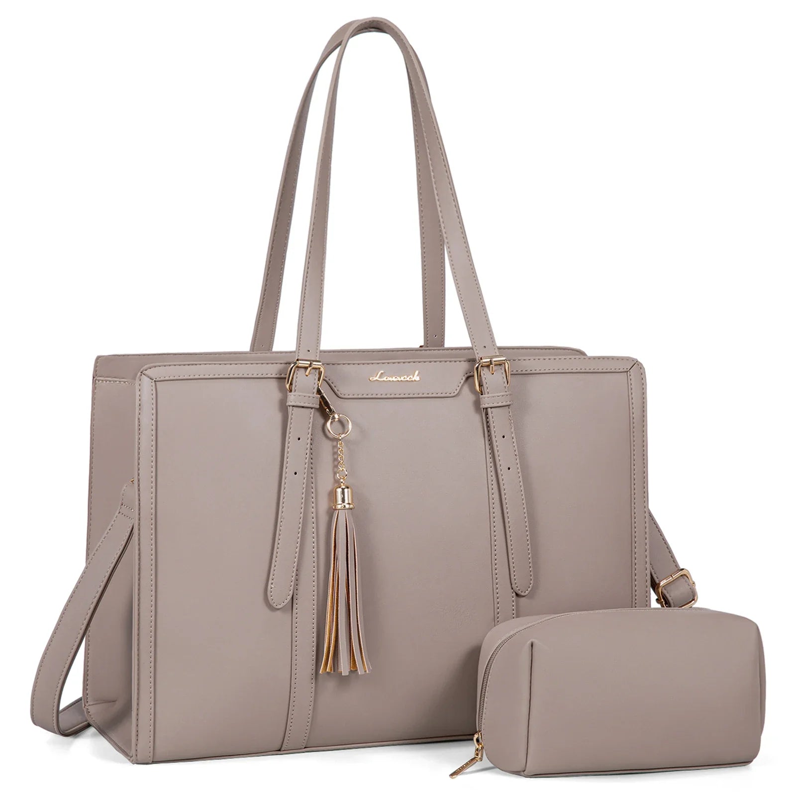 KTX-229715 Stylish 2-Piece Set PU Leather and Canvas Tote Bag for School, Shopping, and Casual Use, Versatile Crossbody and Shoulder Design for Women