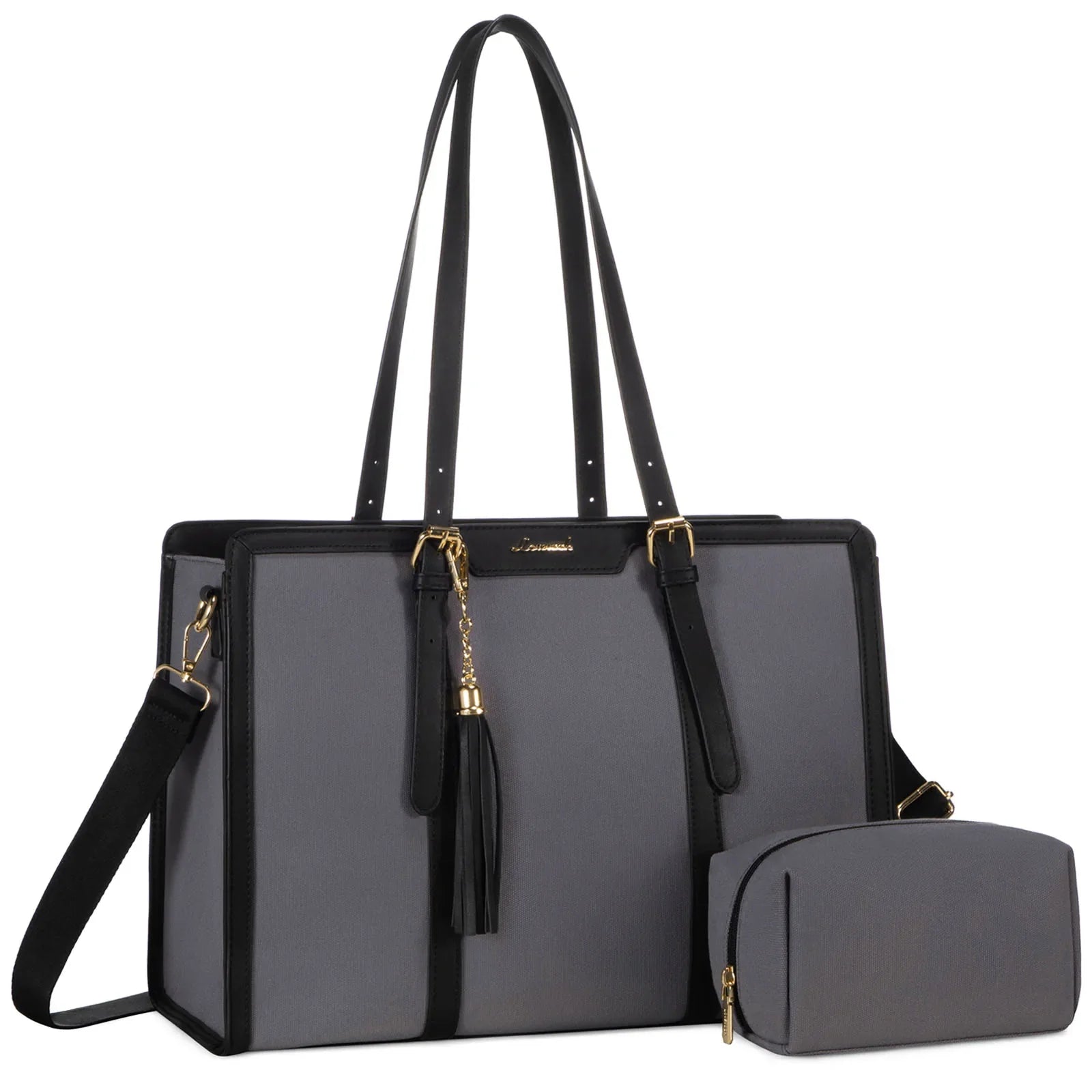 KTX-229715 Stylish 2-Piece Set PU Leather and Canvas Tote Bag for School, Shopping, and Casual Use, Versatile Crossbody and Shoulder Design for Women