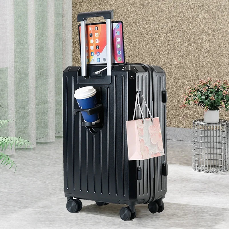 KTX-998035 Stylish Girl's Travel Suitcase with Aluminium Wheels and Cup Holder, Durable PC ABS Trolley for Kids