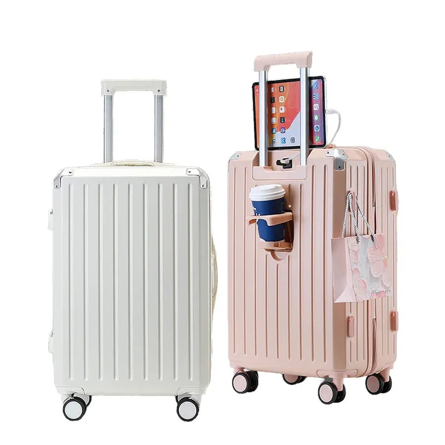 KTX-998035 Stylish Girl's Travel Suitcase with Aluminium Wheels and Cup Holder, Durable PC ABS Trolley for Kids