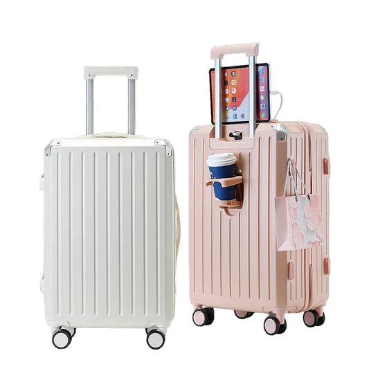 KTX-998035 Stylish Girl's Travel Suitcase with Aluminium Wheels and Cup Holder, Durable PC ABS Trolley for Kids