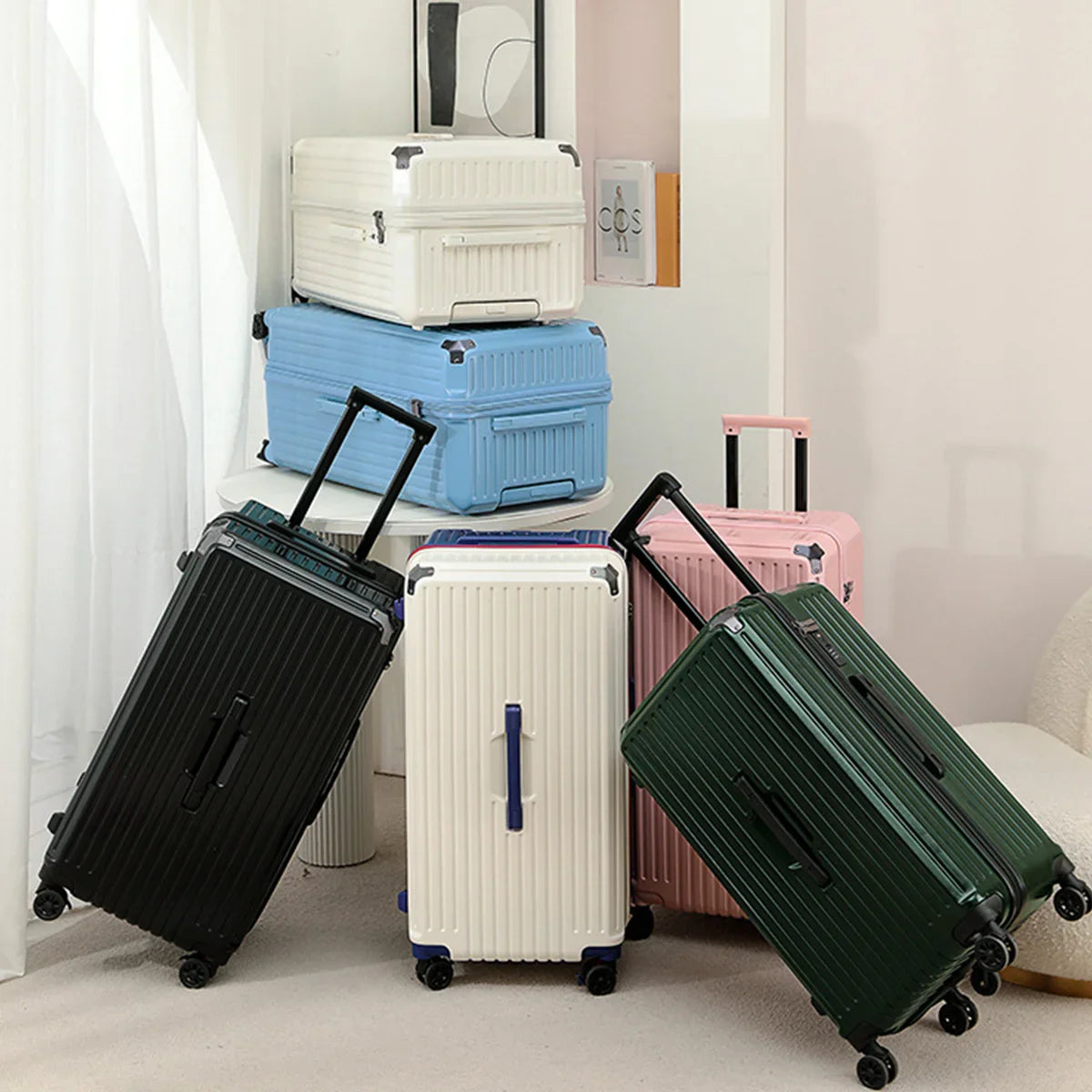 KTX-357331 White Carry-On Suitcase Luggage Trolley Bag with Smooth Rolling Wheels