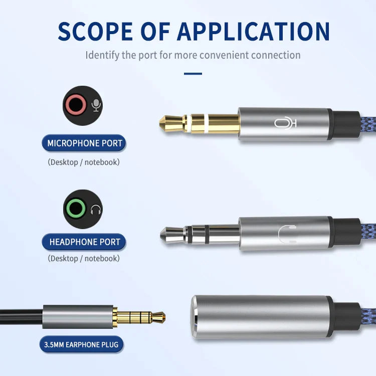 KTX-768019 3.5mm Y Splitter Adapter - 2 Male to 1 Female Audio Cable for Earphones and Microphones on Computer and Laptop