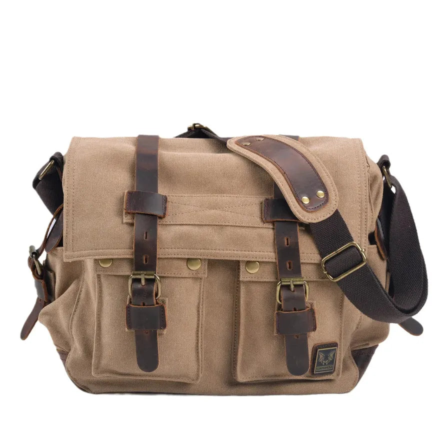 KTX-712659 Vintage Waterproof Canvas Leather Crossbody Bag for SLR Camera and Leisure Photography