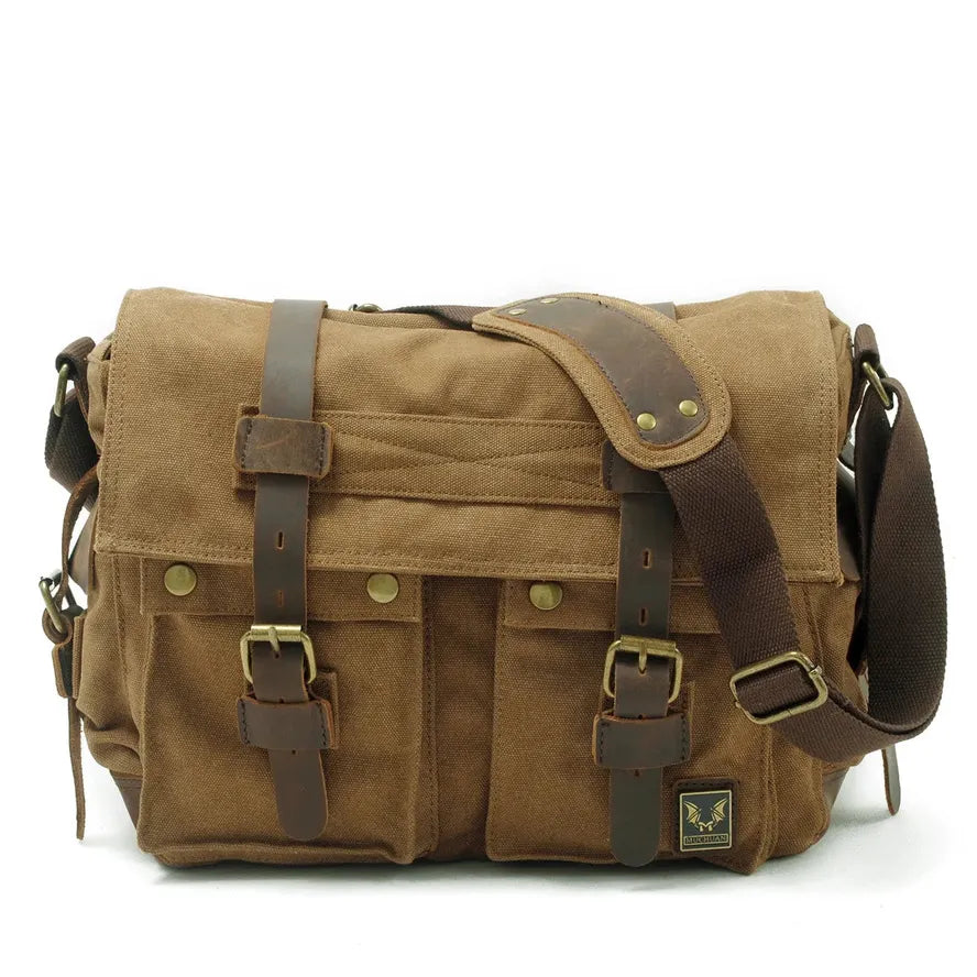KTX-712659 Vintage Waterproof Canvas Leather Crossbody Bag for SLR Camera and Leisure Photography