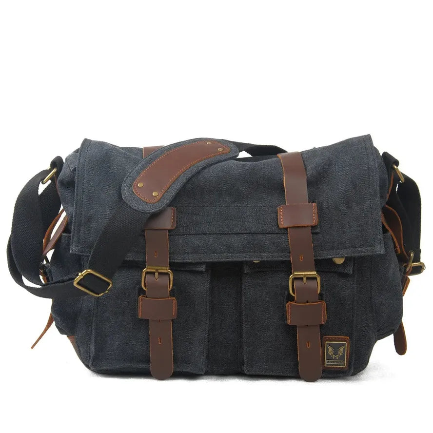 KTX-712659 Vintage Waterproof Canvas Leather Crossbody Bag for SLR Camera and Leisure Photography