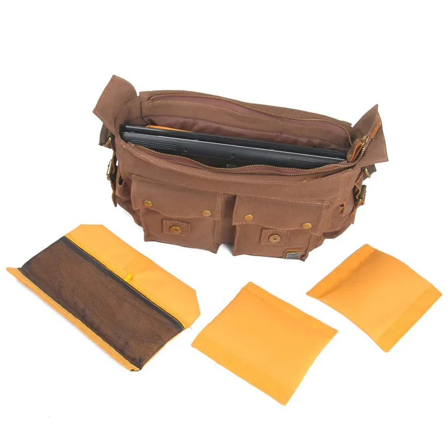 KTX-712659 Vintage Waterproof Canvas Leather Crossbody Bag for SLR Camera and Leisure Photography