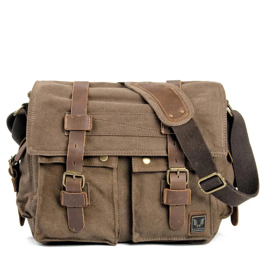 KTX-712659 Vintage Waterproof Canvas Leather Crossbody Bag for SLR Camera and Leisure Photography