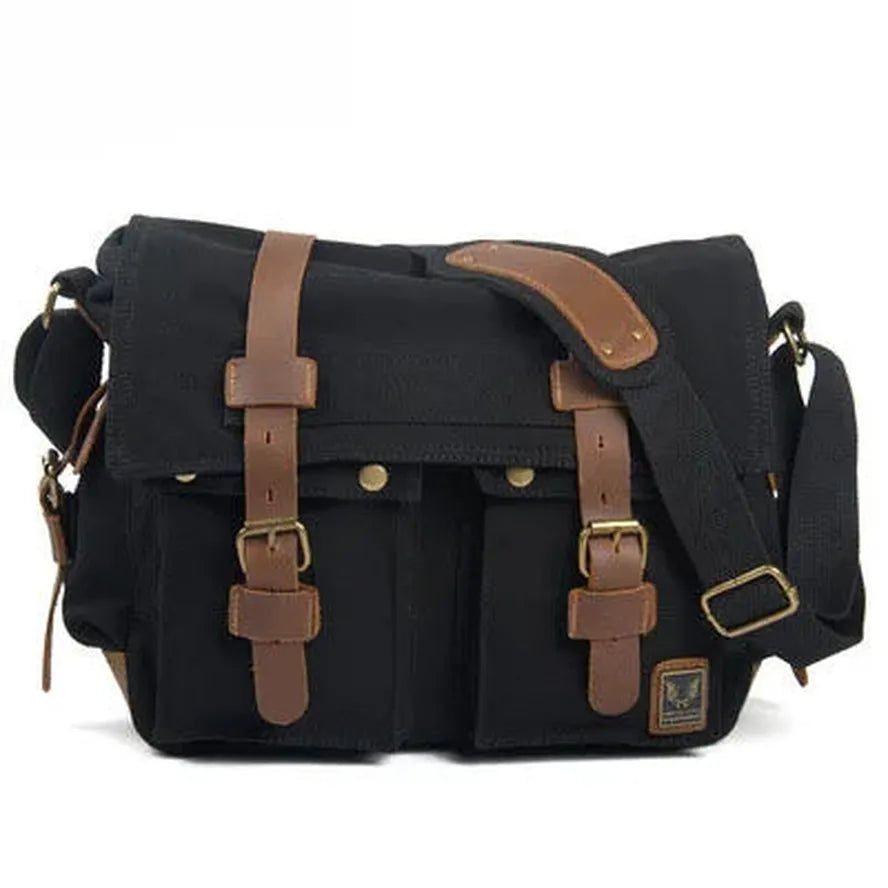 KTX-712659 Vintage Waterproof Canvas Leather Crossbody Bag for SLR Camera and Leisure Photography