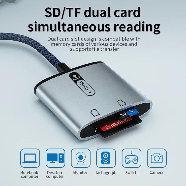 KTX-576019 Dual Port USB 3.0 OTG Card Reader for TF/SD Cards - Simultaneous Access