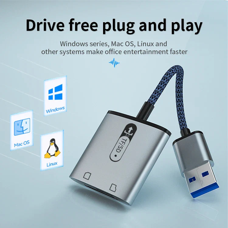 KTX-576019 Dual Port USB 3.0 OTG Card Reader for TF/SD Cards - Simultaneous Access