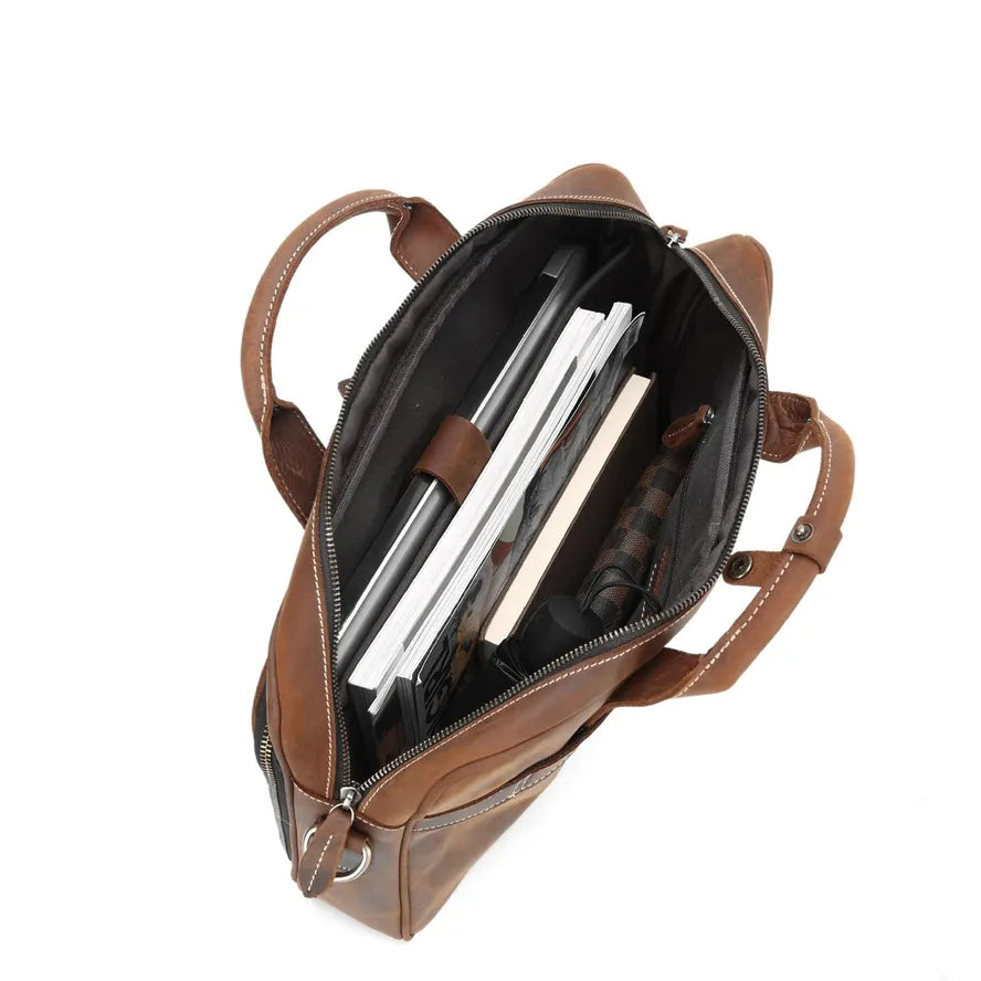 KTX-138835 Genuine Leather Crossbody Briefcase for Men - Versatile Laptop Business Bag