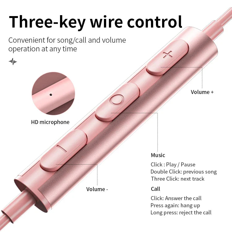 KTX-328531 Metal Wired Earphones with Mic - 1.2m 3.5mm Macaron Color for Mobile Phones
