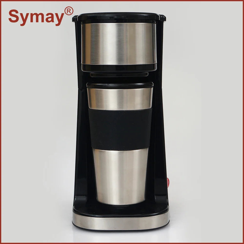 KTX-753043 Colourful Electric Personal Drip Coffee Maker with Travel Coffee Cup and Stainless Steel Accents