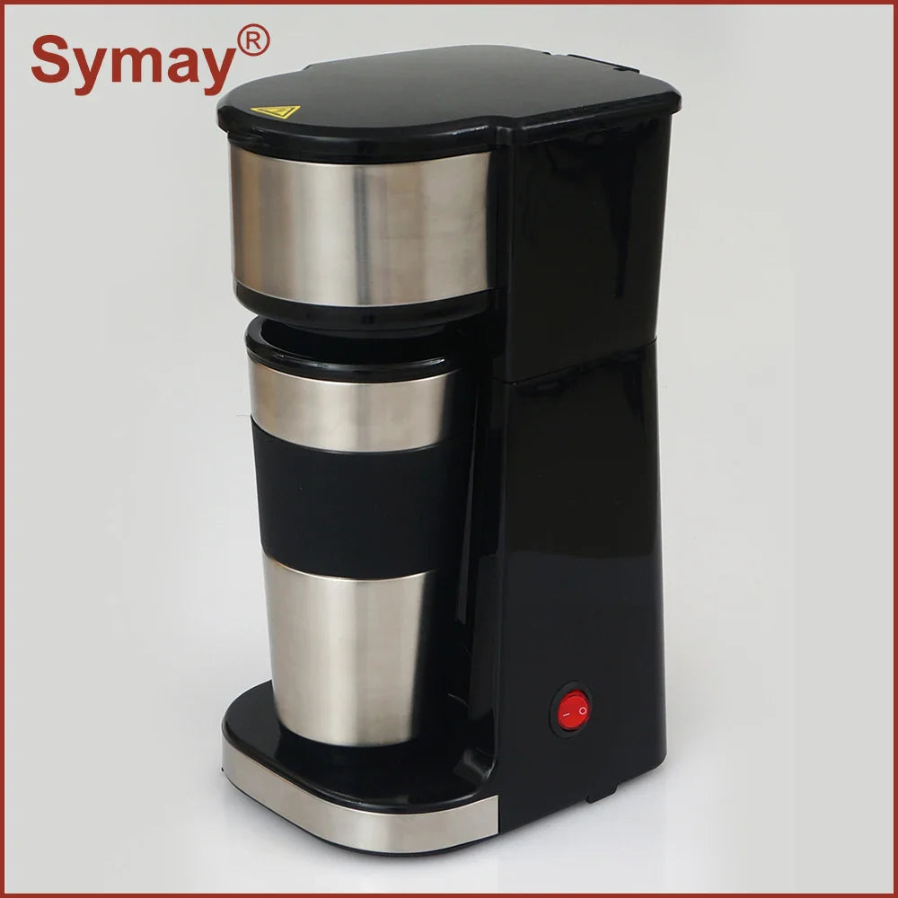 KTX-753043 Colourful Electric Personal Drip Coffee Maker with Travel Coffee Cup and Stainless Steel Accents