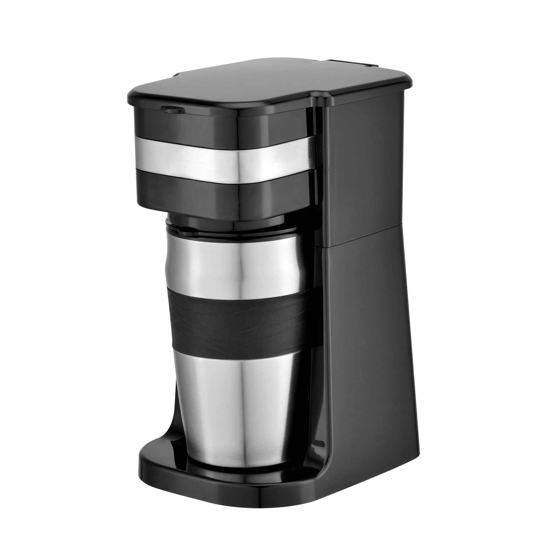 KTX-753043 Colourful Electric Personal Drip Coffee Maker with Travel Coffee Cup and Stainless Steel Accents