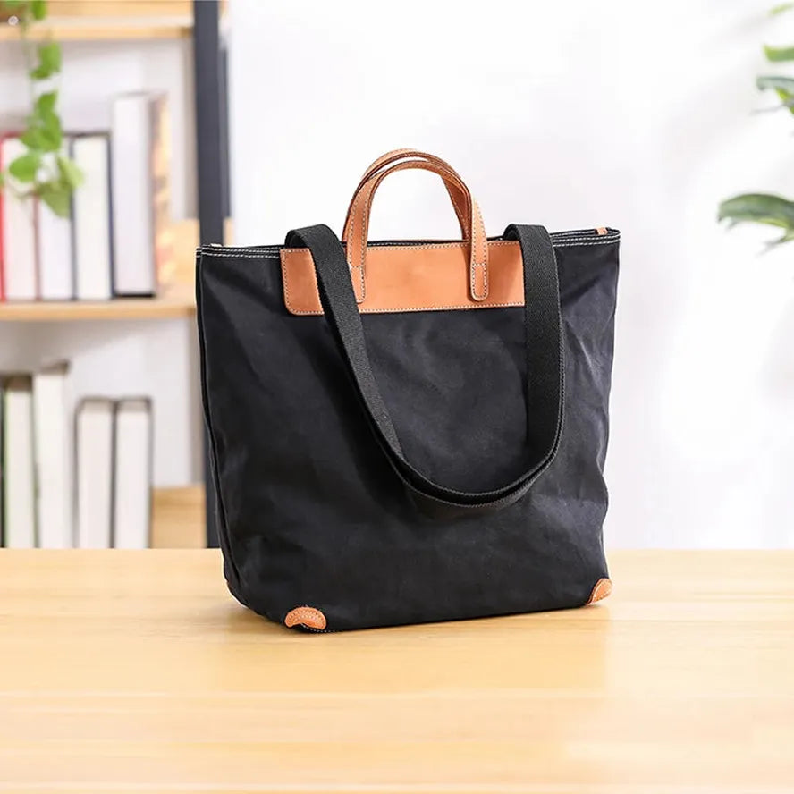 KTX-267603 Large Capacity One Shoulder Handbag with Cowhide Splicing in Japanese Style