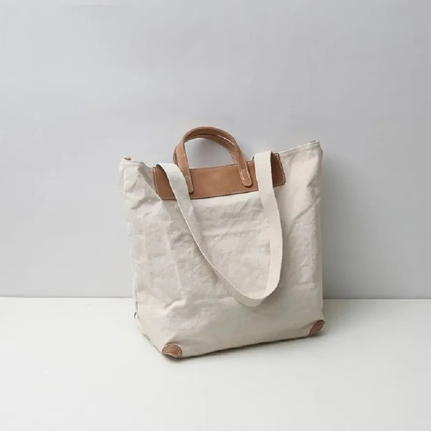 KTX-267603 Large Capacity One Shoulder Handbag with Cowhide Splicing in Japanese Style