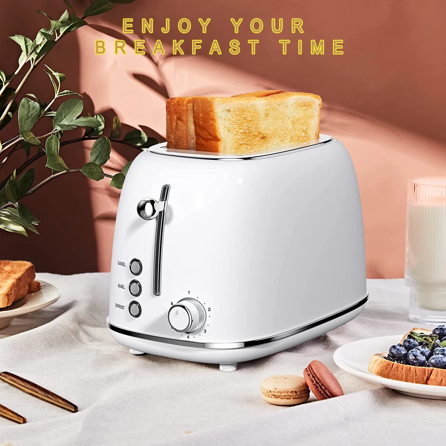 KTX-045971 Stainless Steel Retro 2-Slice Toaster with Defrost and Reheat Functions