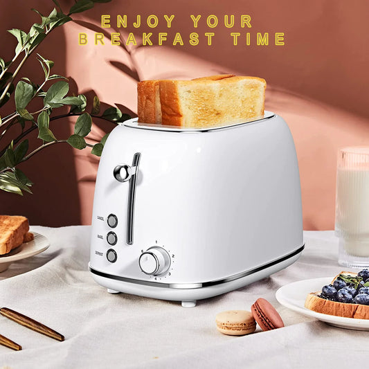 KTX-045971 Stainless Steel Retro 2-Slice Toaster with Defrost and Reheat Functions