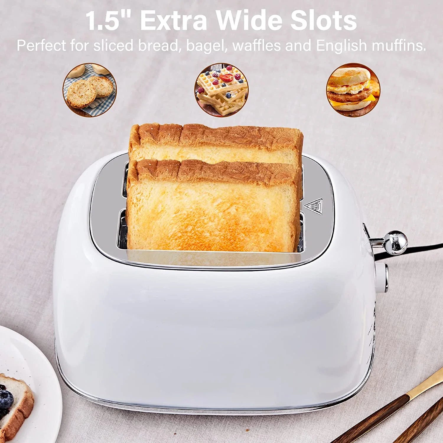 KTX-045971 Stainless Steel Retro 2-Slice Toaster with Defrost and Reheat Functions