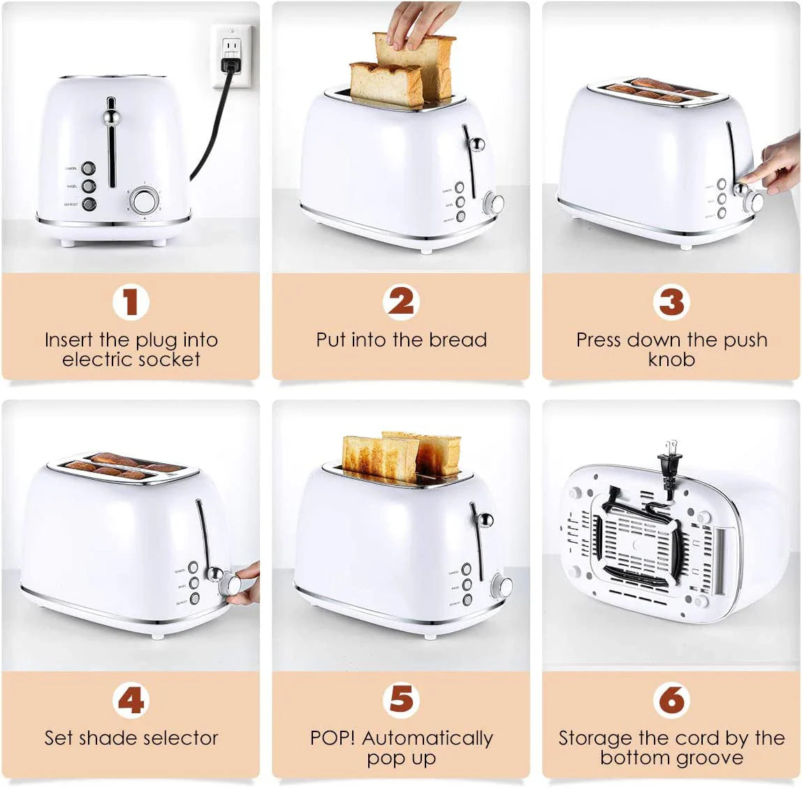 KTX-045971 Stainless Steel Retro 2-Slice Toaster with Defrost and Reheat Functions