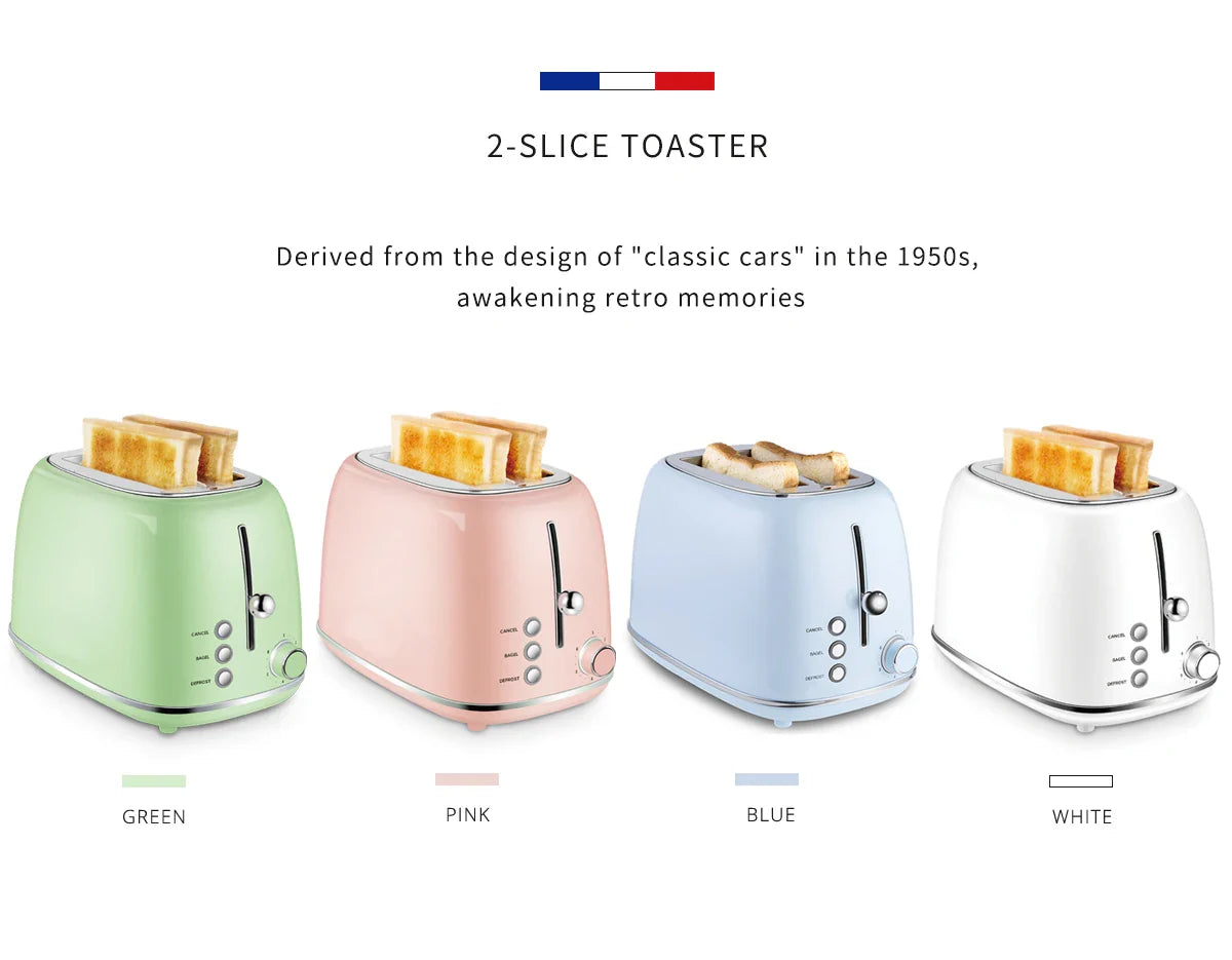KTX-045971 Stainless Steel Retro 2-Slice Toaster with Defrost and Reheat Functions