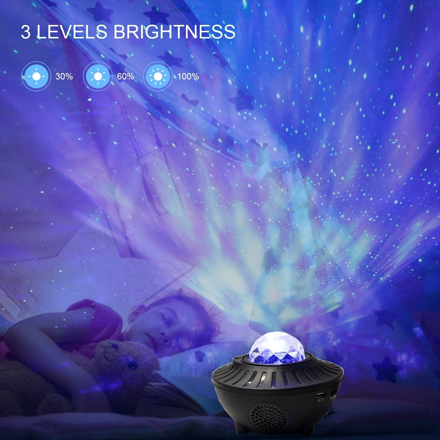 KTX-782611 Starry Sky Bluetooth Music Projector Light with Remote Control and USB Power Supply