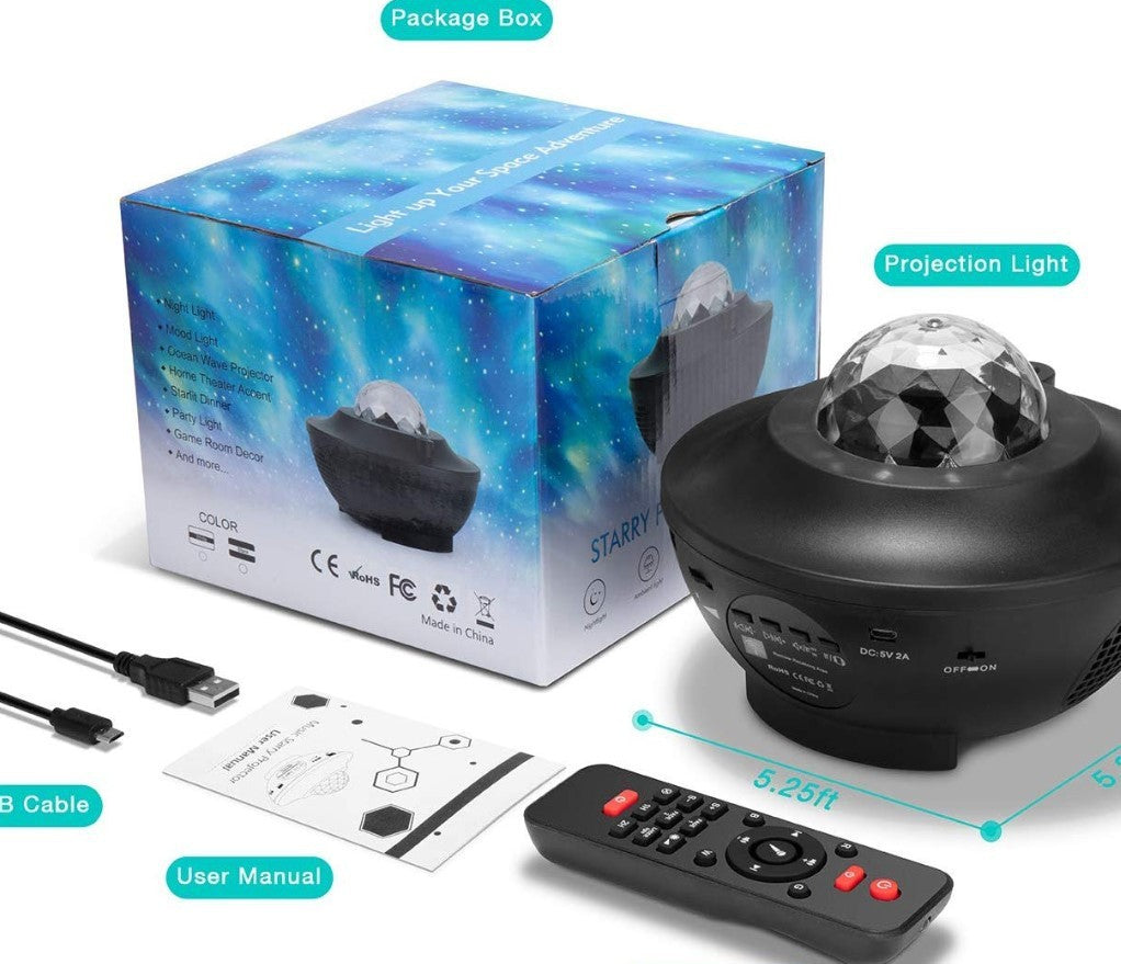 KTX-782611 Starry Sky Bluetooth Music Projector Light with Remote Control and USB Power Supply