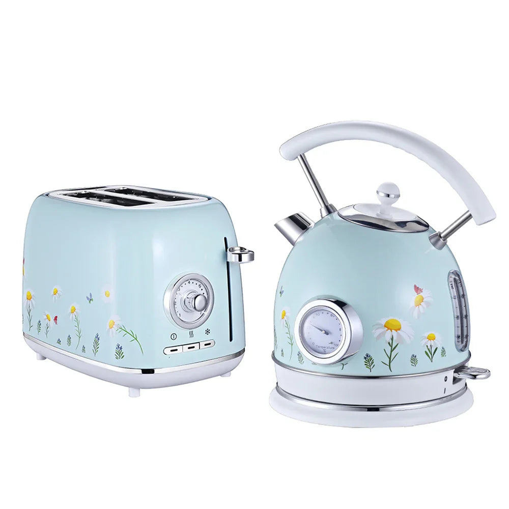 KTX-962323 Retro Automatic Pop-Up Two-Slice Electric Toaster with Double Flower Design