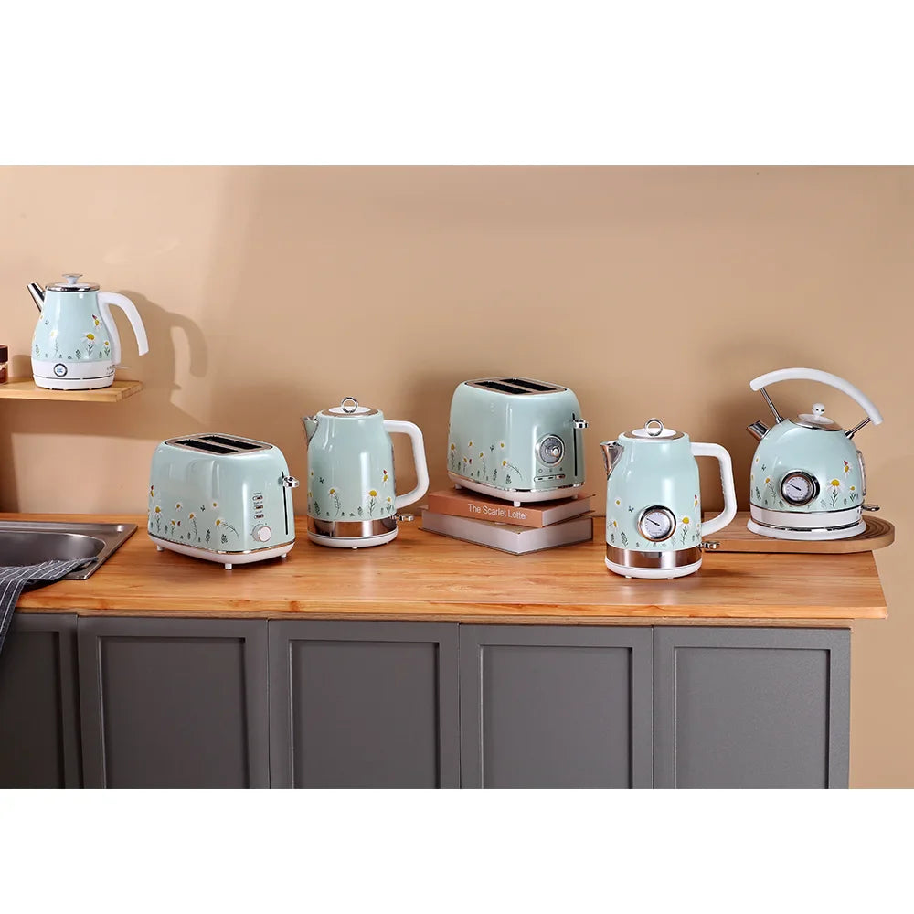 KTX-962323 Retro Automatic Pop-Up Two-Slice Electric Toaster with Double Flower Design