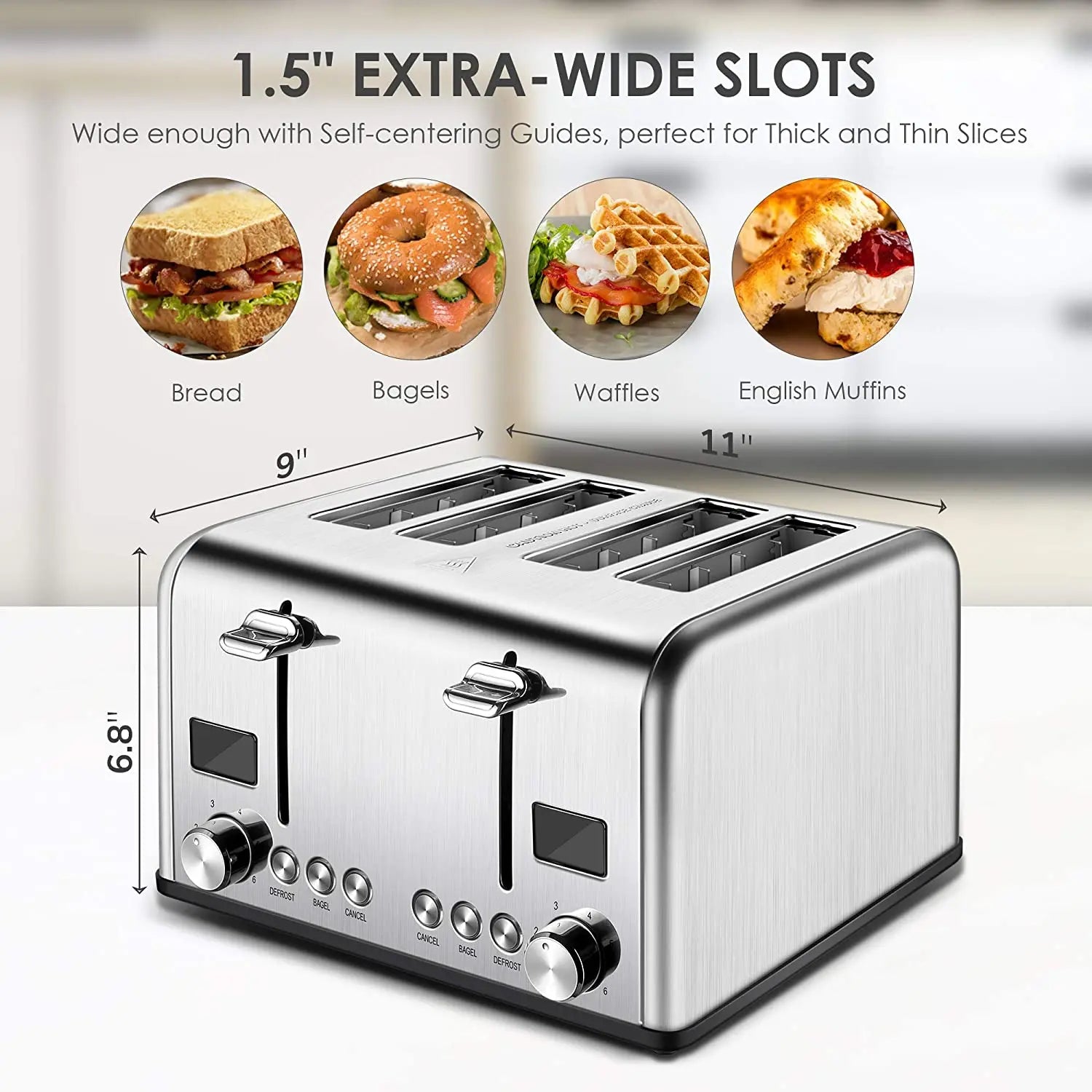 KTX-141971 Digital LED Display 4-Slice Stainless Steel Toaster with Smart Features
