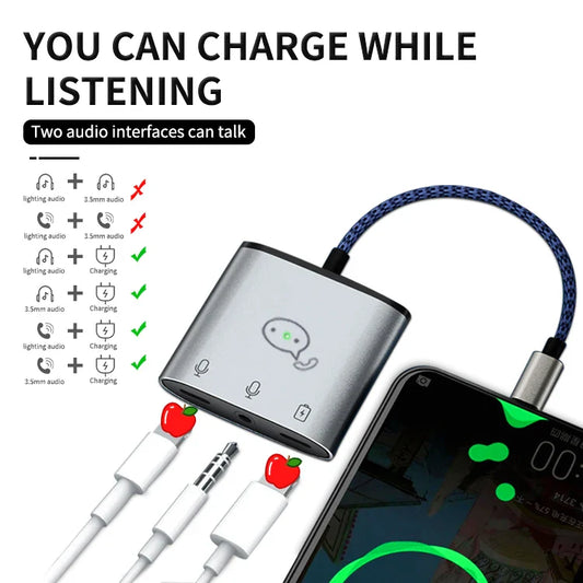 KTX-429139 3-in-1 Audio Adapter Cable for iPhone with Lightning Charger and 3.5mm Headphone Jack