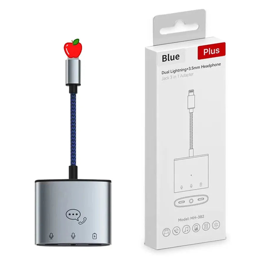 KTX-429139 3-in-1 Audio Adapter Cable for iPhone with Lightning Charger and 3.5mm Headphone Jack
