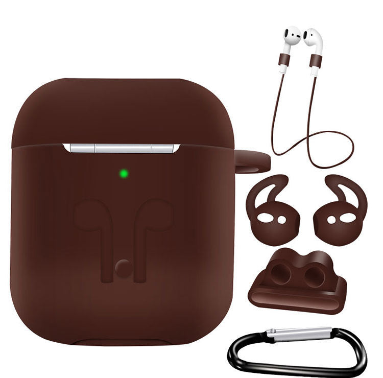 KTX-786259 AirPods Compatible Silicone Protective Cover Set with Anti-Lost Rope and Storage Sleeve - 5 Pieces
