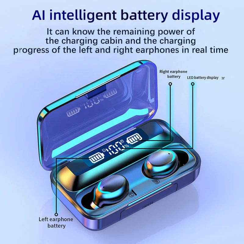 KTX-028115 F9-5 Wireless Earbuds with 9D Stereo Sound, Waterproof Design, and Bluetooth 5.0 Connectivity
