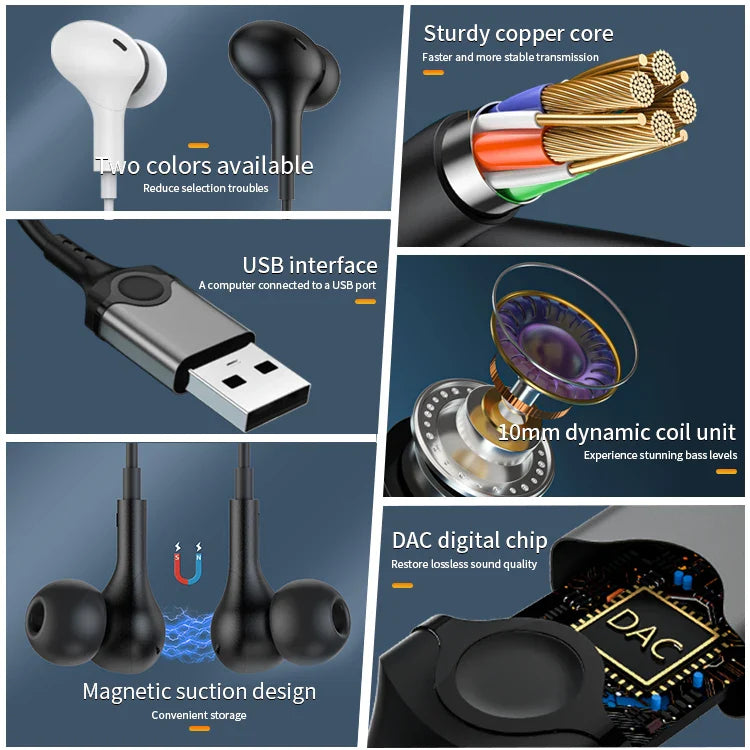 KTX-026963 Noise Cancelling Wired Headset with Microphone for Gaming and PC - Hi-Fi Sound Quality Earbuds