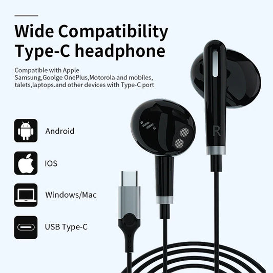 KTX-485715 Type-C Metal Wired Earbuds with DAC and Microphone for iPhone 15, Samsung, and Xiaomi